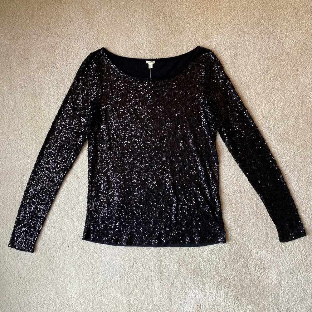 J. Crew Black Sequin Long Sleeve Top